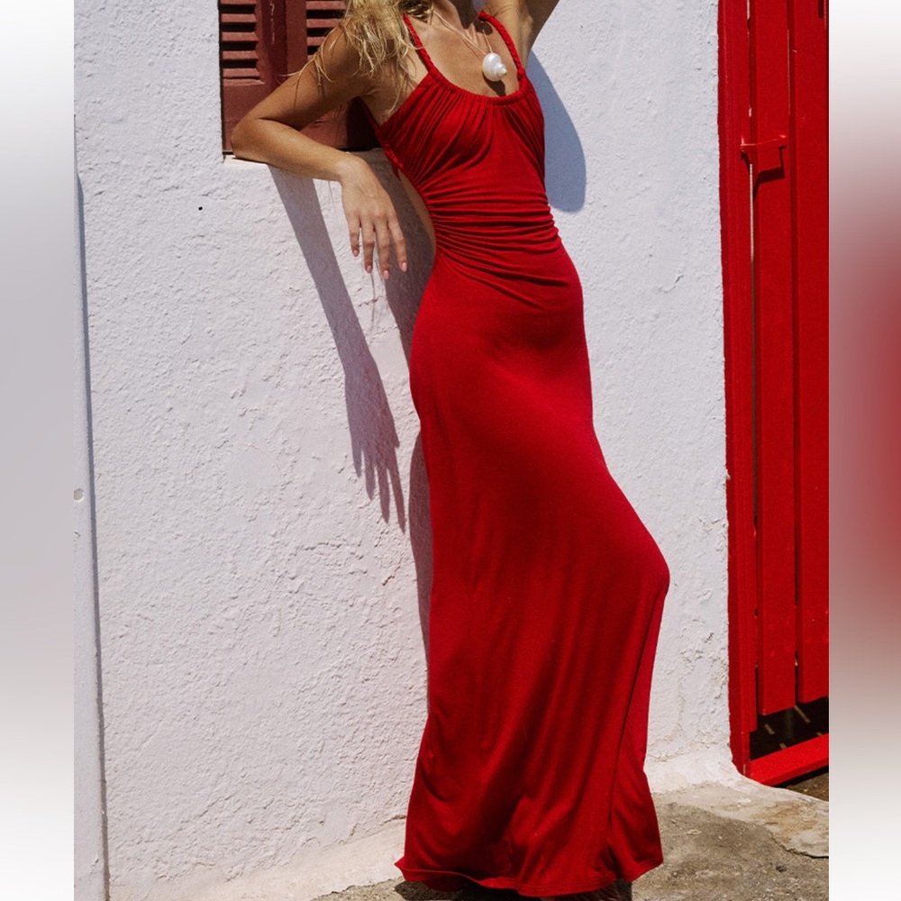 MYLA BRAIDED CUT OUT MAXI DRESS - RED SIZE SMALL